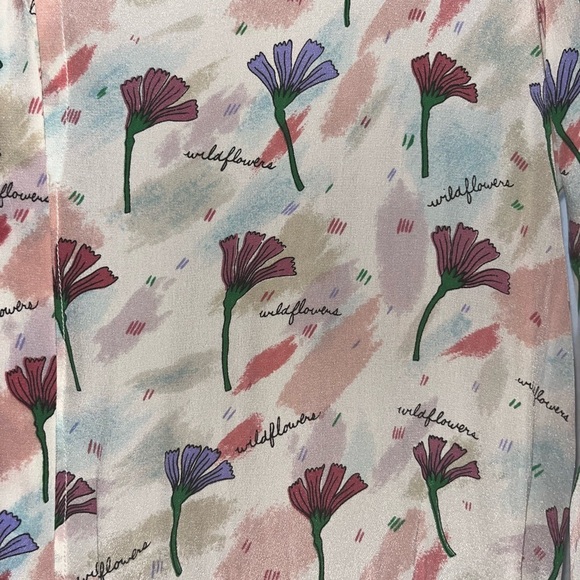 Boho Floral Silk Blend Pleated Midi Shirt Dress Size Medium Brunch Wedding Guest - Picture 2 of 7